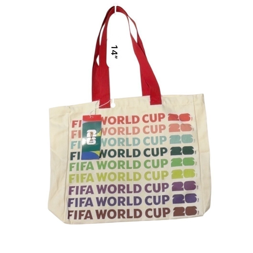 FIFA World Cup 26 Canvas Tote Bag Atelier Sportif Multi Color Logo Cream Red - Picture 4 of 10